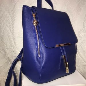 royal blue faux leather mini backpack